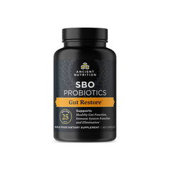 Ancient Nutrition SBO Gut Restore bottle front for daily gut health support