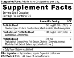 Close-up of Ancient Nutrition SBO Probiotic Trinity capsules ready to take.