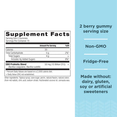 Close-up of Ancient Nutrition berry gummies label for convenient probiotic use.