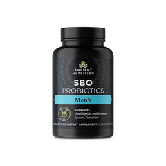 Ancient Nutrition SBO Probiotics for Men bottle with 60 capsules for gut support.