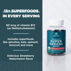 Strawberry Watermelon flavor gummies in package highlighting organic formulation.