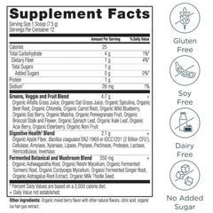 Ancient Nutrition SuperGreens ingredient bowl showcases colorful mix of fruits and vegetables for balanced daily nutrition.
