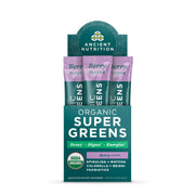 Ancient Nutrition SuperGreens pouch front view highlighting organic ingredients.