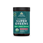 Ancient Nutrition SuperGreens powder tub promotes daily wellness with premium greens.