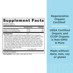 Ancient Nutrition SuperVeggies capsules on greens backdrop for daily greens.