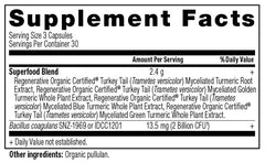 Ancient Nutrition turmeric capsules label with ROC seal highlighting organic quality