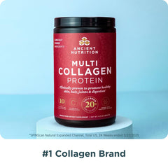 Ancient Nutrition unflavored collagen powder dissolving smoothly in a drink.