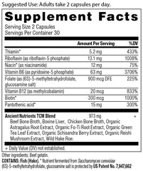 Ancient Nutrition Vitamin B Complex capsules ready for daily intake.