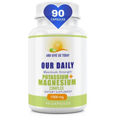 Daily Vites bottle shows potassium and magnesium capsules for daily mineral support.