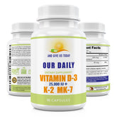 Our Daily Vites D3-K2 bottle hero shows high-potency formula for bone and immune support.