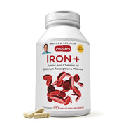 Andrew Lessman Iron Plus bottle label shows chelated iron and vitamin C for absorption support.