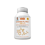 Andrew Lessman Vitamin K2 MK7 bottle close-up with softgels for calcium metabolism support.