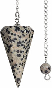Angelstones Dalmatian Jasper hexagonal-point pendant for meditation and chakra alignment.