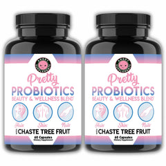 Angry Supplements Pretty Probiotics for Women bottle close-up highlighting skin and gut support.