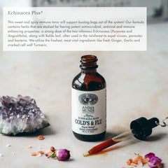 Ginger root and other ingredients featured in Anima Mundi Cold's & Flu Tonic.