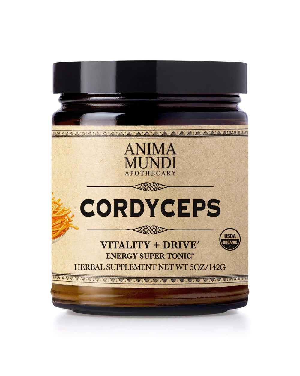Anima Mundi Cordyceps powder bottle in kitchen promoting easy daily use