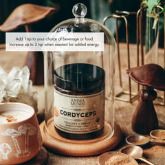Anima Mundi Cordyceps powder scoop ready to add to drinks for energy