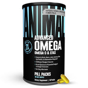 Animal Advanced Omega bottle pour showing easy daily dose for joint and brain support.