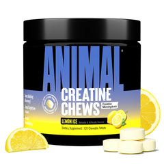 Animal Creatine Chews Lemon Ice bottle shown for convenient pre- or post-workout support.