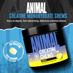 Animal Creatine Chews Lemon Ice tablets close-up highlighting tasty flavor.