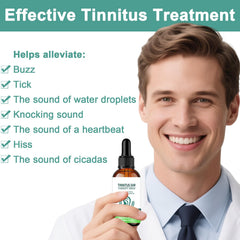 Close-up shows the dropper releasing precise tinnitus relief drops.
