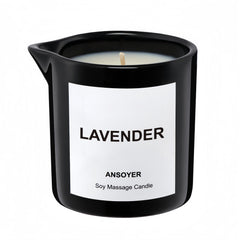 ANSOYER Lavender Massage Oil Candle bottle setup for at-home relaxation.