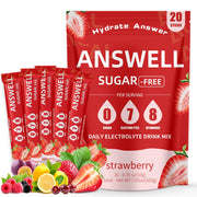 ANSWERELL electrolytes packet strawberry front view for quick hydration on the go.