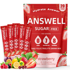 ANSWERELL electrolytes packet strawberry front view for quick hydration on the go.