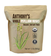 Anthony's Organic psyllium husks bottle for convenient daily dietary fiber.