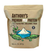 Anthony's Premium Pea Protein bag closeup, gluten-free and plant-based.