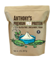 Anthony's Premium Pea Protein bag closeup, gluten-free and plant-based.