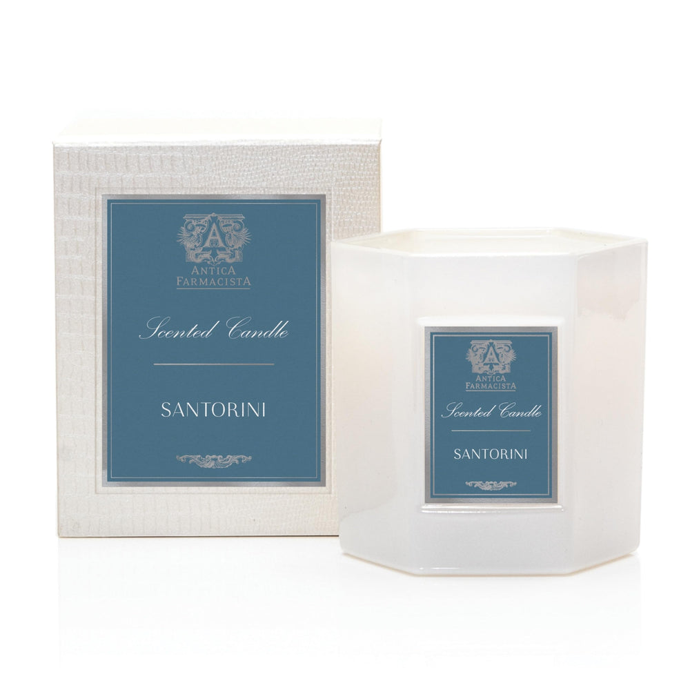 Antica Farmacista Santorini three-wick candle jar showing long-lasting ambiance