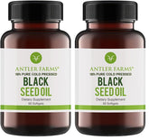 Antler Farms Black Seed Oil softgel bottle front view shows purity and potency.