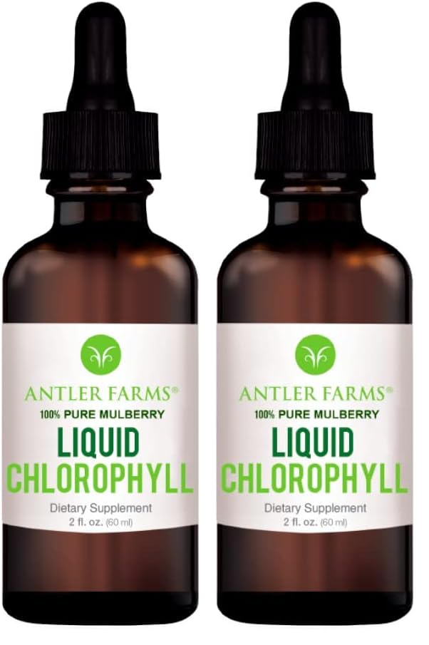 Antler Farms liquid chlorophyll bottle pour into glass for a minty boost
