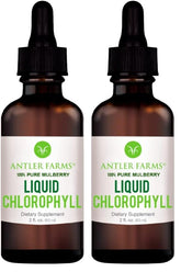 Antler Farms liquid chlorophyll bottle pour into glass for a minty boost