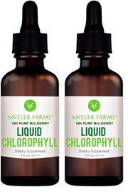 Antler Farms liquid chlorophyll bottle pour into glass for a minty boost