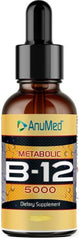 AnuMed B12 5000 mcg liquid bottle for fast sublingual absorption and daily energy support.