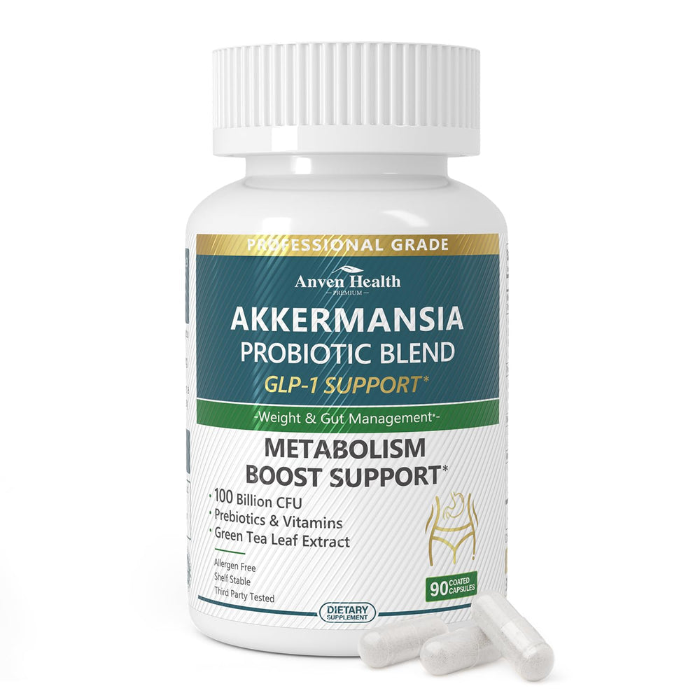 Anven Health GLP-1 supplement bottle front view highlighting gut support formulation.