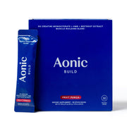 AONIC Build packaging front shows a clean vegan formula for active lifestyles.