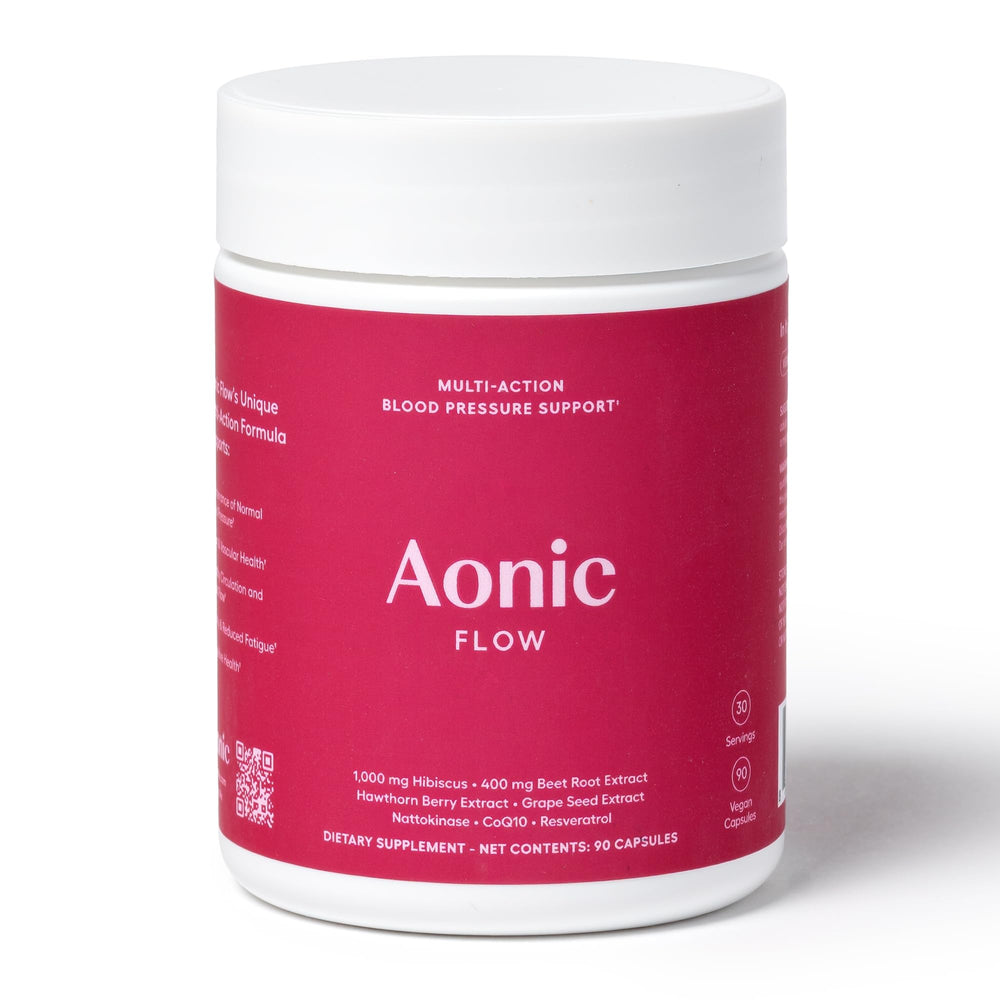 AONIC Flow bottle front showing clean packaging for daily heart health support