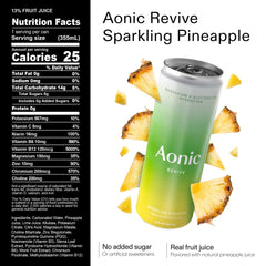 AONIC Revive orange-passionfruit can on ice showing real fruit juice flavor
