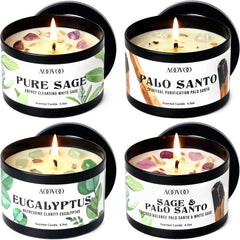 AOOVOO Sage Candle with crystal decor for calm ambiance and mindful rituals.