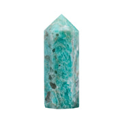 Apengshi Amazonite tower top view highlights natural texture for meditation decor.