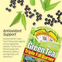 Green Tea Fat Burner capsules depicted for metabolism support.