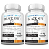 Approved Science Black Seed Oil 360 softgels bottle enhances immune support and daily wellness.