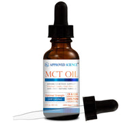 Approved Science MCT Oil bottle front, coconut-derived formula for energy-friendly routines.
