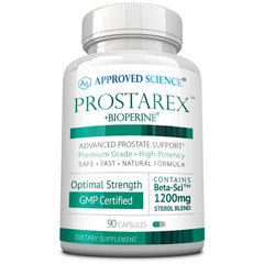 Approved Science Prostarex bottle front displaying compact daily-use packaging for potential prostate support