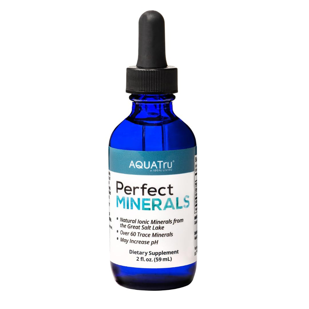 AquaTru Perfect Minerals bottle pour demonstrating mineral enriched water for hydration.