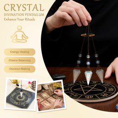 Aquamarine pendulum with copper wire conductor enhances energy flow.