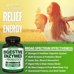 Arazo Nutrition Digestive Enzymes probiotics balance graphic suggests enzyme action